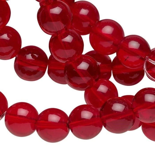 Glass 8mm Round Transparent Red Beads w/ 1-1.5mm Hole 36 Inch Strand (112 Beads)