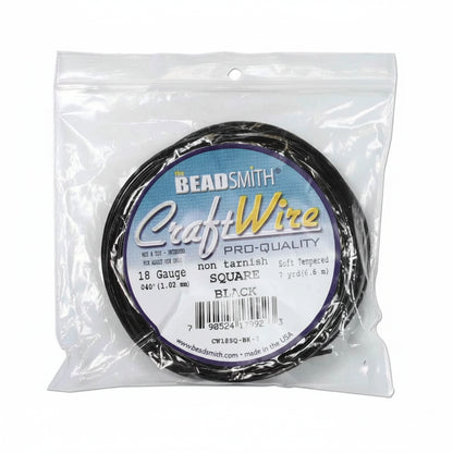 Beadsmith Non-Tarnish Black Square Wire, 18 Gauge (1.02mm), 7 Yards
