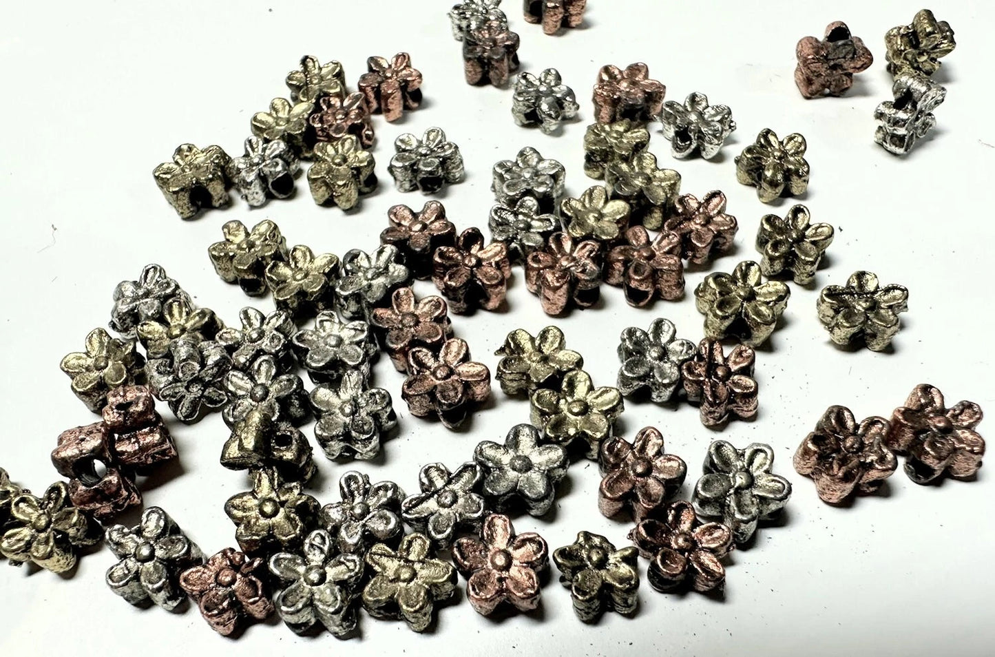 Antiqued Mixed Finish Brass Double-Sided Flower Beads, 6mm, 50g (approx. 35-40 pcs)