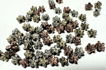 Antiqued Mixed Finish Brass Double-Sided Flower Beads, 6mm, 50g (approx. 35-40 pcs)
