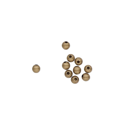 Antiqued Gold Plated Brass Half-Drilled Round End Beads for Memory Wire, 3mm