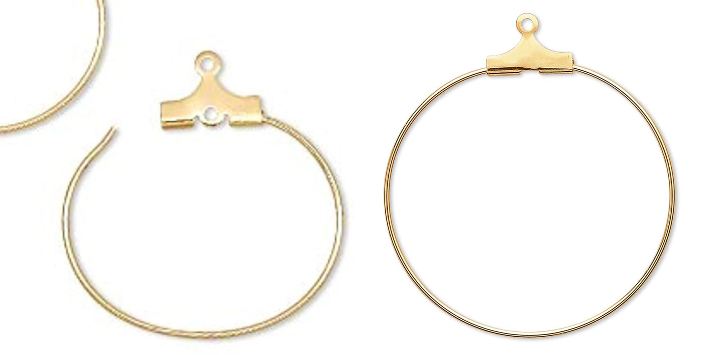 Gold Plated Brass Beading Hoop Ear Wires 30mm, 20 Gauge