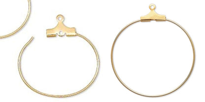 Gold Plated Brass Beading Hoop Ear Wires 30mm, 20 Gauge