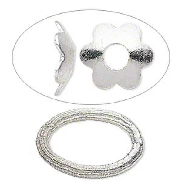 Silver Plated Steel Smooth Flower Bead Caps, 7x2mm, approx. 300 pcs