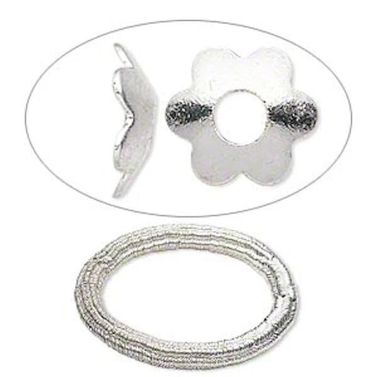 Silver Plated Steel Smooth Flower Bead Caps, 7x2mm, approx. 300 pcs
