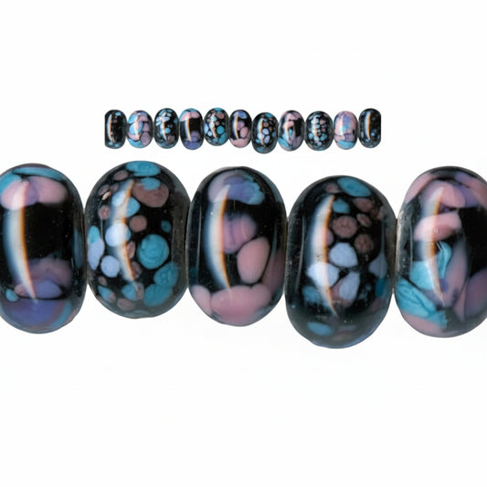 Lampwork Glass Black Turquoise Purple Rondelle Beads, 12-15mm, 12 pcs