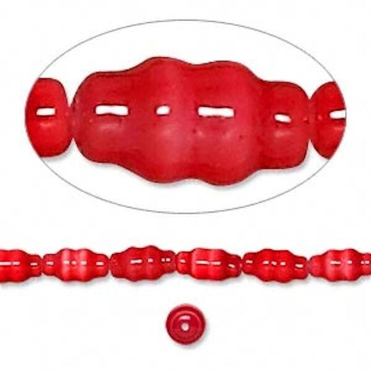 Red Cat's Eye Fiber Optic Glass Fluted Beads, 8x4mm, 1 Strand (approx. 56)
