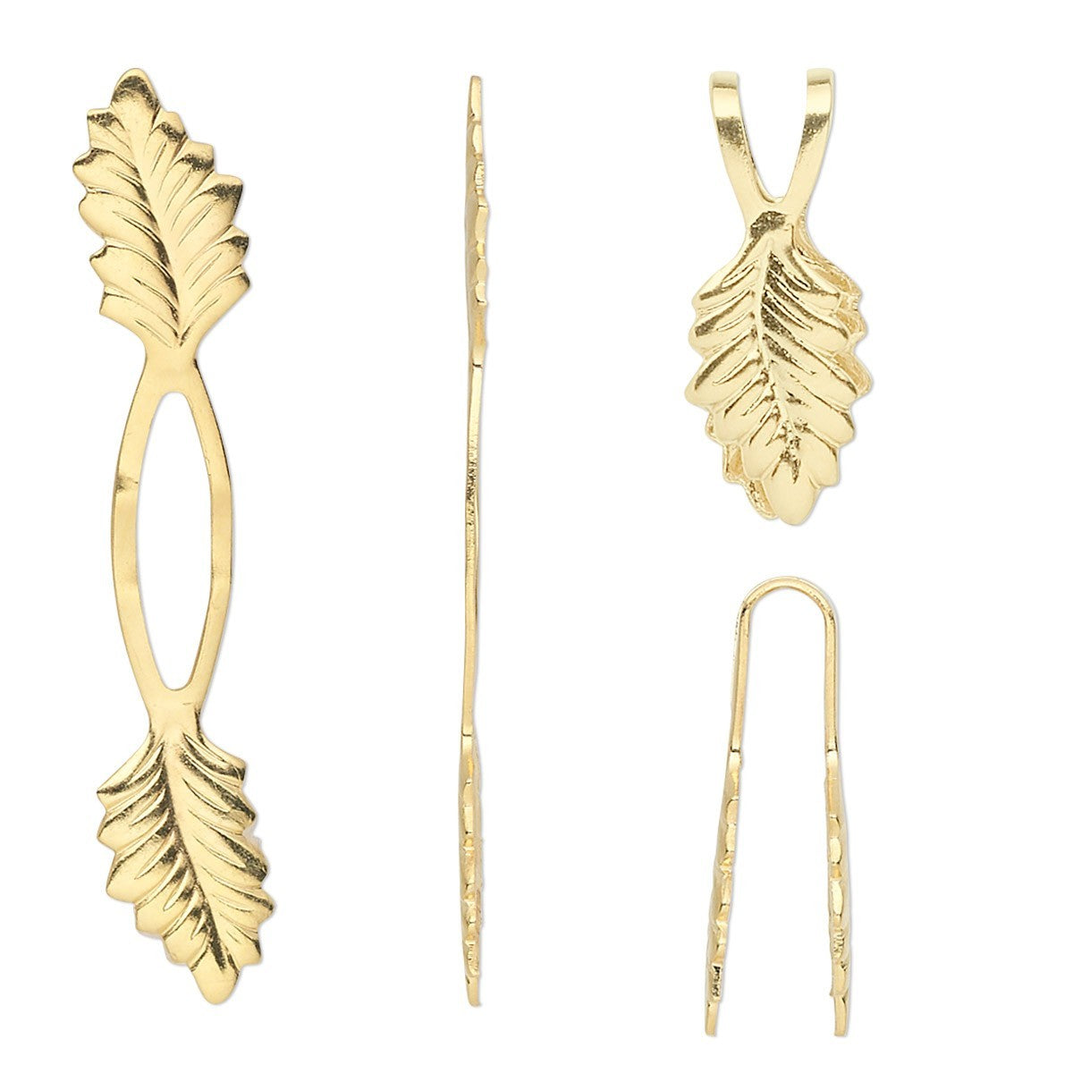 Gold Plated Brass Fold-Over Glue-On Leaf Bails 39x7mm 20mm Grip (144 pc)
