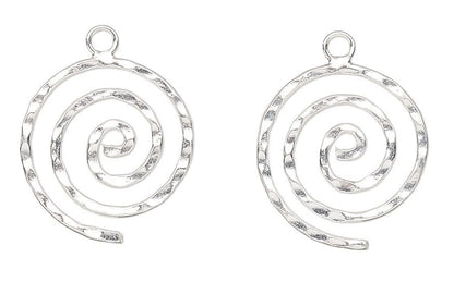 Spiral Charm, Sterling Silver Double-Sided Hammered 15x16mm, 2 pcs