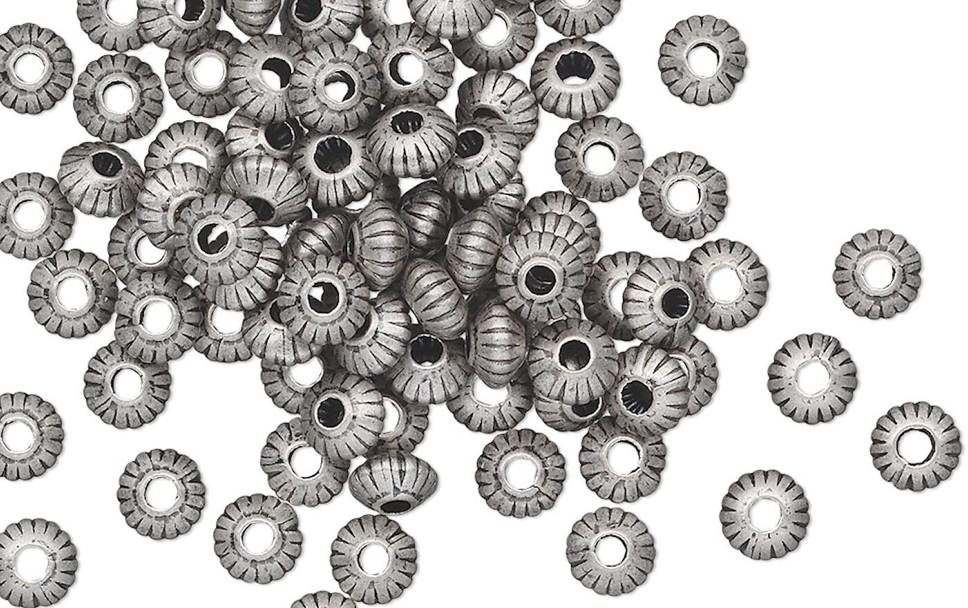 Antiqued Silver Plated Brass Corrugated Saucer Spacer Beads, 5x3mm, 100 pcs