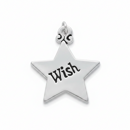 Silver Plated Pewter WISH Star Word Charm with Jump Ring, 3/4 inch - 1 pc