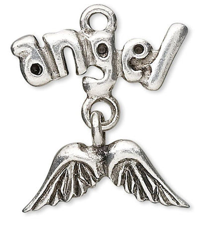 Antiqued Pewter Angel & Wings Charms, 18x18mm - Pack of 2