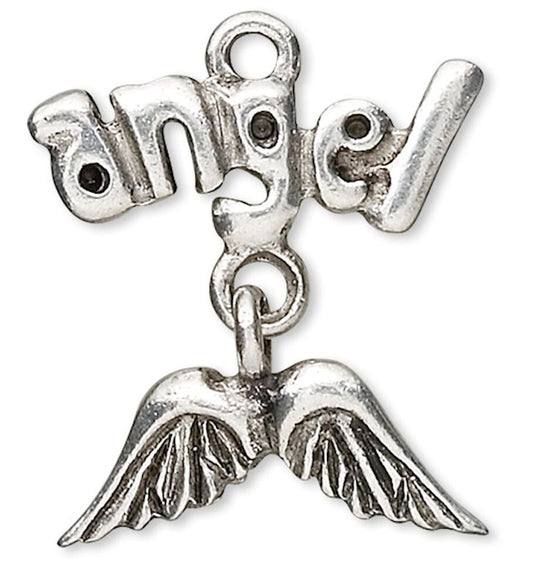 Antiqued Pewter Angel & Wings Charms, 18x18mm - Pack of 2