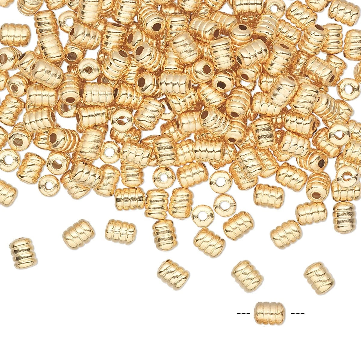 Gold Plated Brass Corrugated Ribbed Tube Beads, 4x3mm, 100 pcs