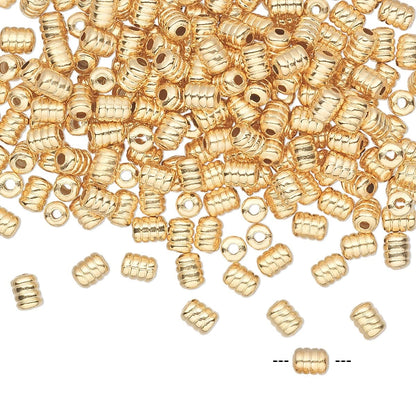 Gold Plated Brass Corrugated Ribbed Tube Beads, 4x3mm, 100 pcs