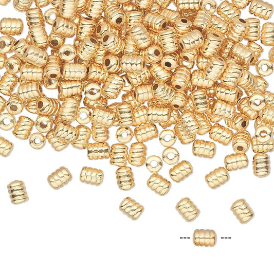 Gold Plated Brass Corrugated Ribbed Tube Beads, 4x3mm, 100 pcs