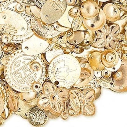 Gold Plated Brass Stamped Component Mix, Assorted Shapes, approx. 585-600 pcs, 100g