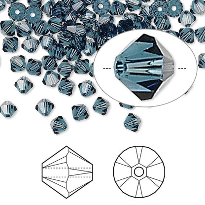 Swarovski Montana 5328 Xilion Bicone Beads, 4mm - 48 or 144 pcs
