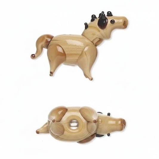 Lampwork Glass Brown Tan 3D Horse Beads, 26x17mm - 2 pcs
