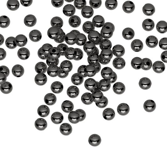 Black Oxide Plated Brass Smooth Round Spacer Beads, 4mm, 144 pcs