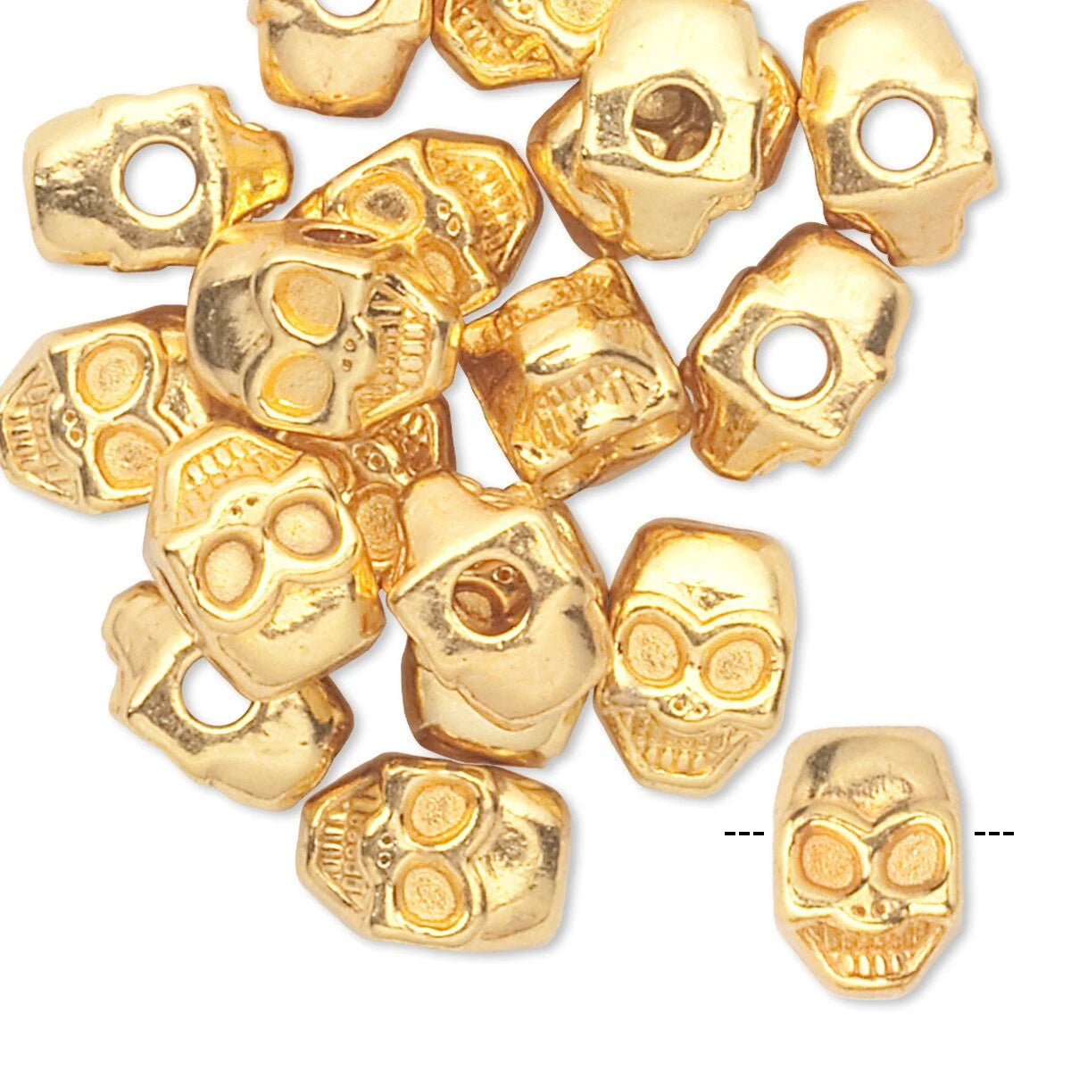 Gold Plated Pewter 11x8mm Double Sided Skull Beads, 20 pcs