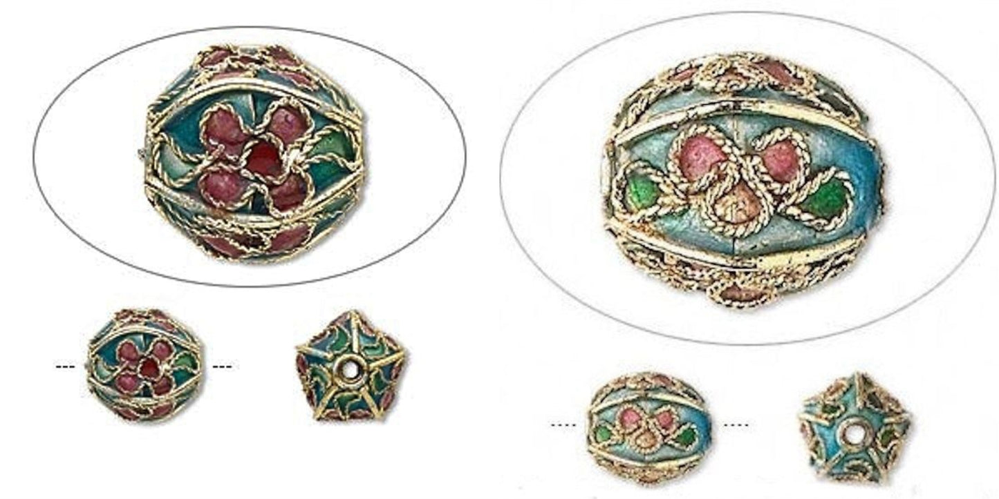 Turquoise & Green Mix Cloisonné Round Beads 10mm, 4 pcs
