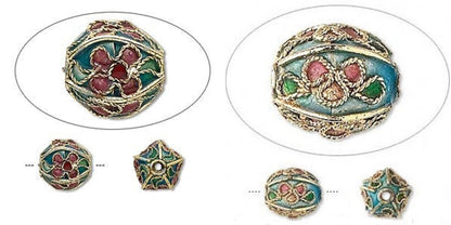 Turquoise & Green Mix Cloisonné Round Beads 10mm, 4 pcs
