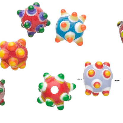 Lampwork Glass Assorted 10mm Bumpy Round Beads with 2.5mm Hole, 10 pcs