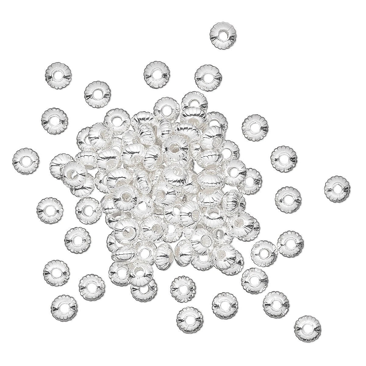 Silver Plated Brass Corrugated Saucer Spacer Beads, 5x3mm, 100 pcs