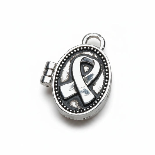 Antiqued Silver Awareness Ribbon Prayer Box Charm, 1"x1/2" - 1 pc
