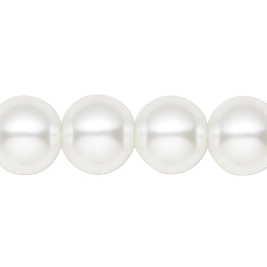 Snow White Round Glass Pearl Beads, 12mm - 1 Strand (approximately 30 pcs)