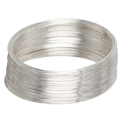 Silver Stainless Steel Memory Wire 2 1/4" Round Bracelets 1oz Package (50Loops)