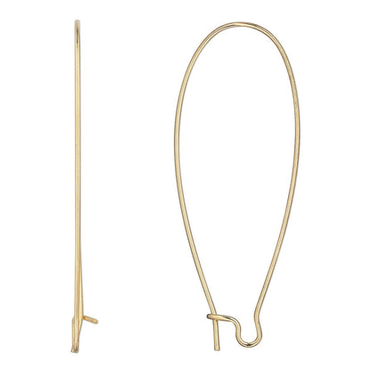 Gold Plated Stainless Steel 47x21mm Long Kidney Ear Wires