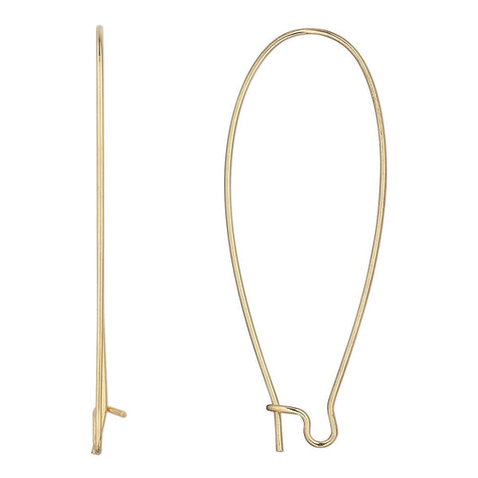 Gold Plated Stainless Steel 47x21mm Long Kidney Ear Wires