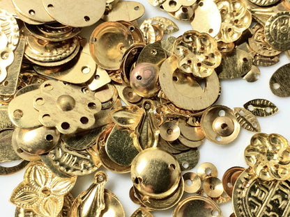 Gold Plated Brass Stamped Component Mix, Assorted Shapes, approx. 585-600 pcs, 100g