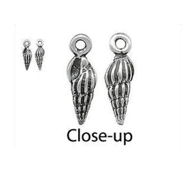 Antiqued Silver-Plated Pewter 3D Spindle Shell Charms, 15x5mm, 4 pcs