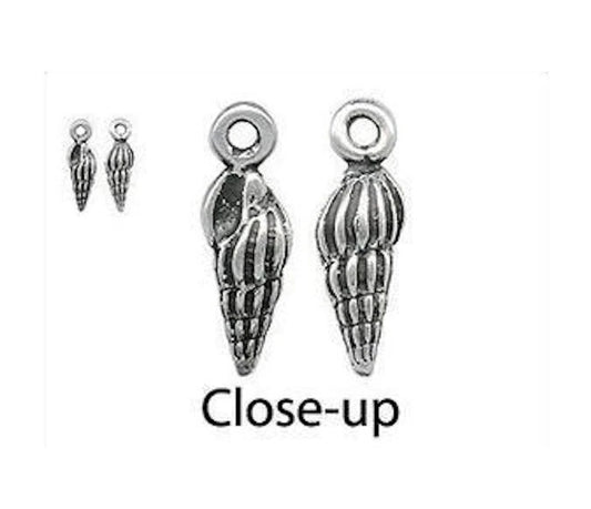 Antiqued Silver-Plated Pewter 3D Spindle Shell Charms, 15x5mm, 4 pcs