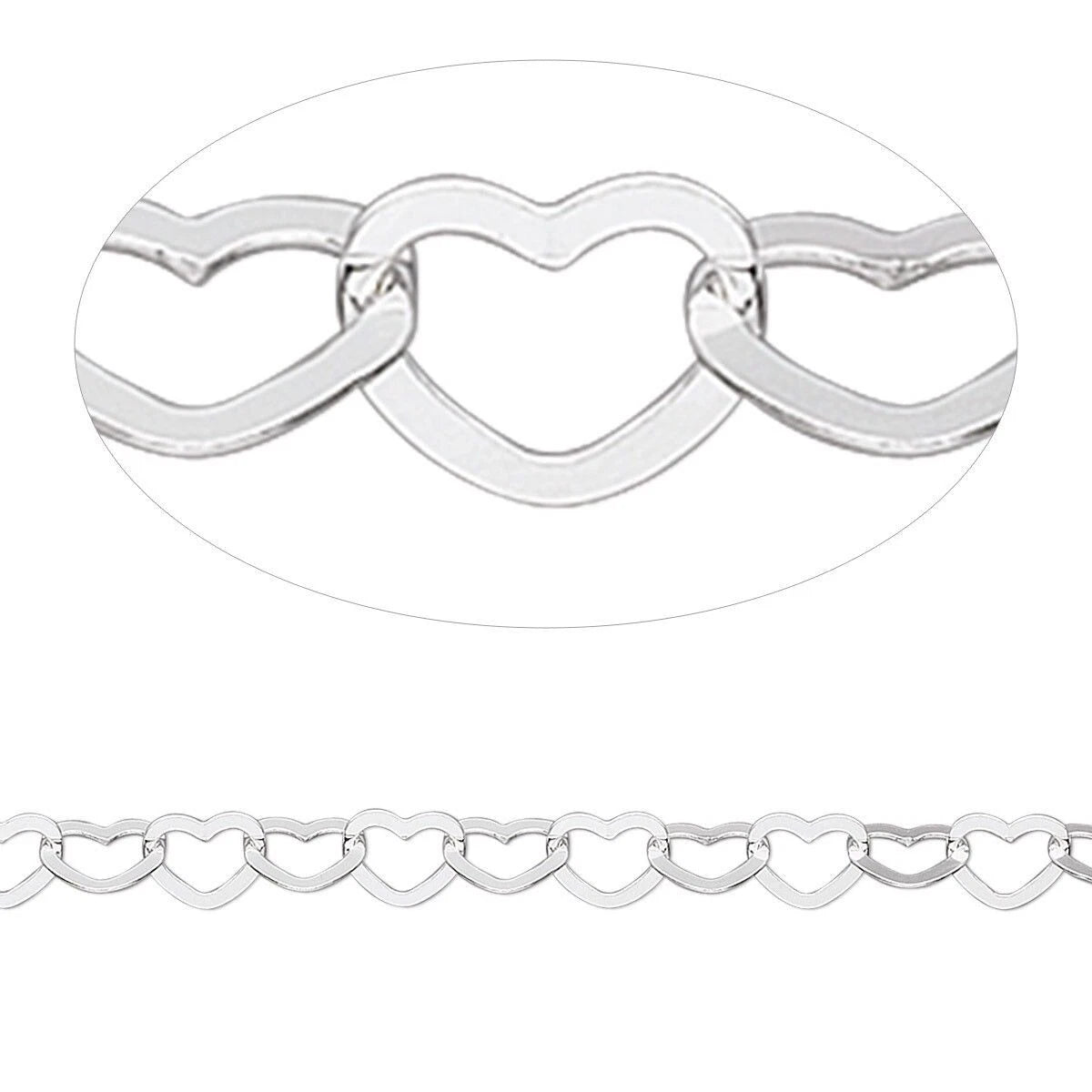 Heart Link Chain Necklace, Sterling Silver 5x4mm, 18 inches
