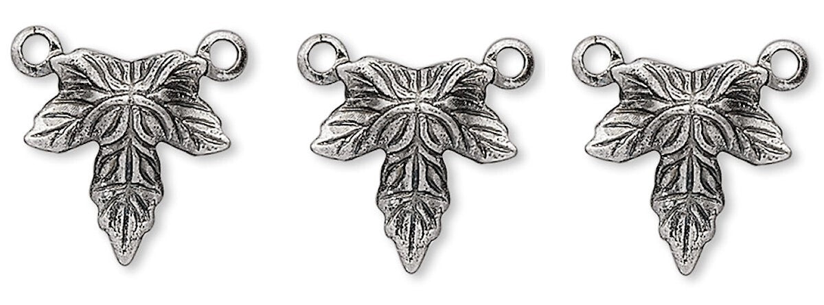 Antiqued Silver-Plated Brass 10x10mm Leaf Drop Connectors, 100 pcs
