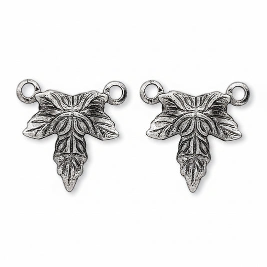 Antiqued Silver-Plated Brass 10x10mm Leaf Drop Connectors, 100 pcs