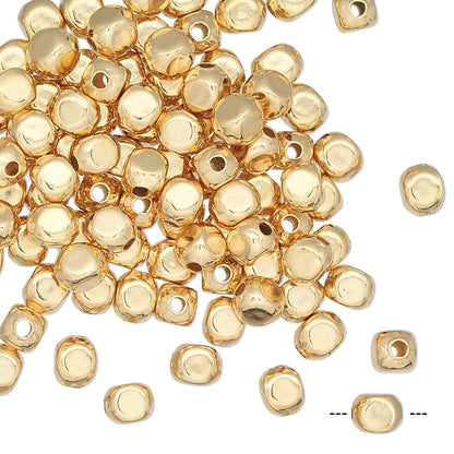 Gold Plated Brass Smooth Rounded Rectangle Spacer Beads, 4x3mm (100)