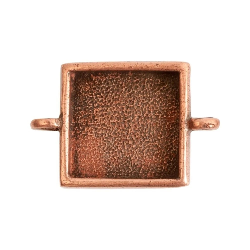 Antiqued Copper Pewter Square Bezel Link Pendant, 28.1x19mm - 1 pc
