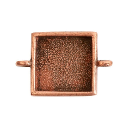 Antiqued Copper Pewter Square Bezel Link Pendant, 28.1x19mm - 1 pc