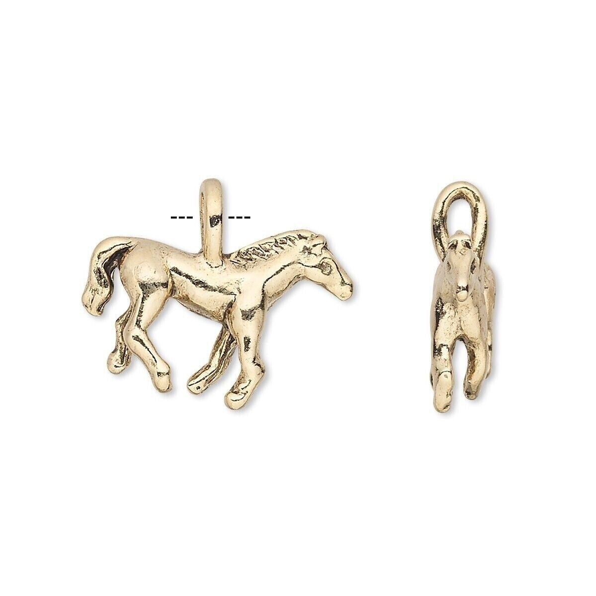Antiqued Gold Plated Pewter 3D Horse Charms with Loop 20x13mm – 2 pcs