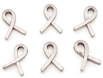 Silver Plated Pewter Awareness Ribbon Beads, 11x15mm, 6 pcs