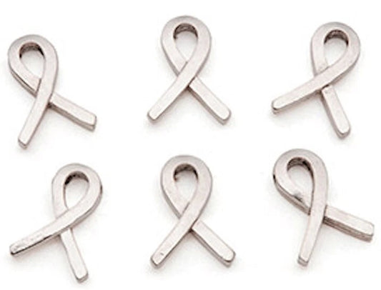 Silver Plated Pewter Awareness Ribbon Beads, 11x15mm, 6 pcs