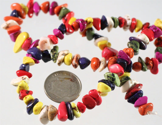 Beads, Magnesite (Dyed/Stabilized) Assorted Colors 5-9mm Chip, 1 Strand