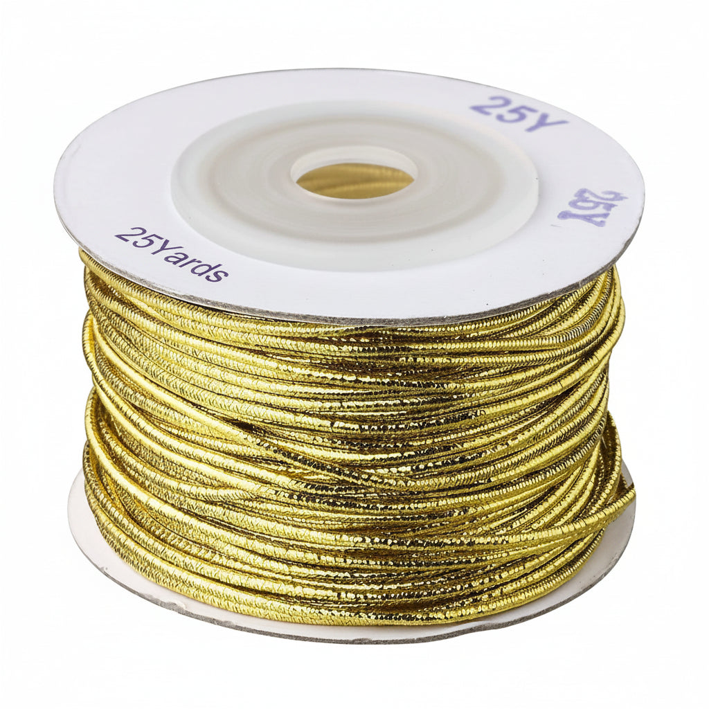 Metallic Gold Round Elastic Bracelet Cord, 1mm, 25 Yards