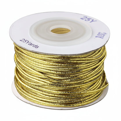 Metallic Gold Round Elastic Bracelet Cord, 1mm, 25 Yards