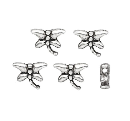 Antiqued Silver Pewter Double-Sided Dragonfly Beads, 8x6mm, 100 pcs